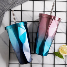 Load image into Gallery viewer, Coffee Mug Tumbler Office Gradient Color 304 Stainless Steel Thermos Mug 450ml Coffee Cup With Straw Thermal Office Coffee Mug
