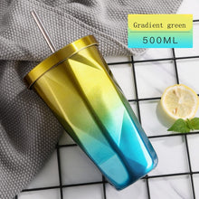 Load image into Gallery viewer, Coffee Mug Tumbler Office Gradient Color 304 Stainless Steel Thermos Mug 450ml Coffee Cup With Straw Thermal Office Coffee Mug
