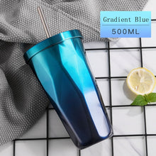 Load image into Gallery viewer, Coffee Mug Tumbler Office Gradient Color 304 Stainless Steel Thermos Mug 450ml Coffee Cup With Straw Thermal Office Coffee Mug
