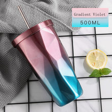 Load image into Gallery viewer, Coffee Mug Tumbler Office Gradient Color 304 Stainless Steel Thermos Mug 450ml Coffee Cup With Straw Thermal Office Coffee Mug
